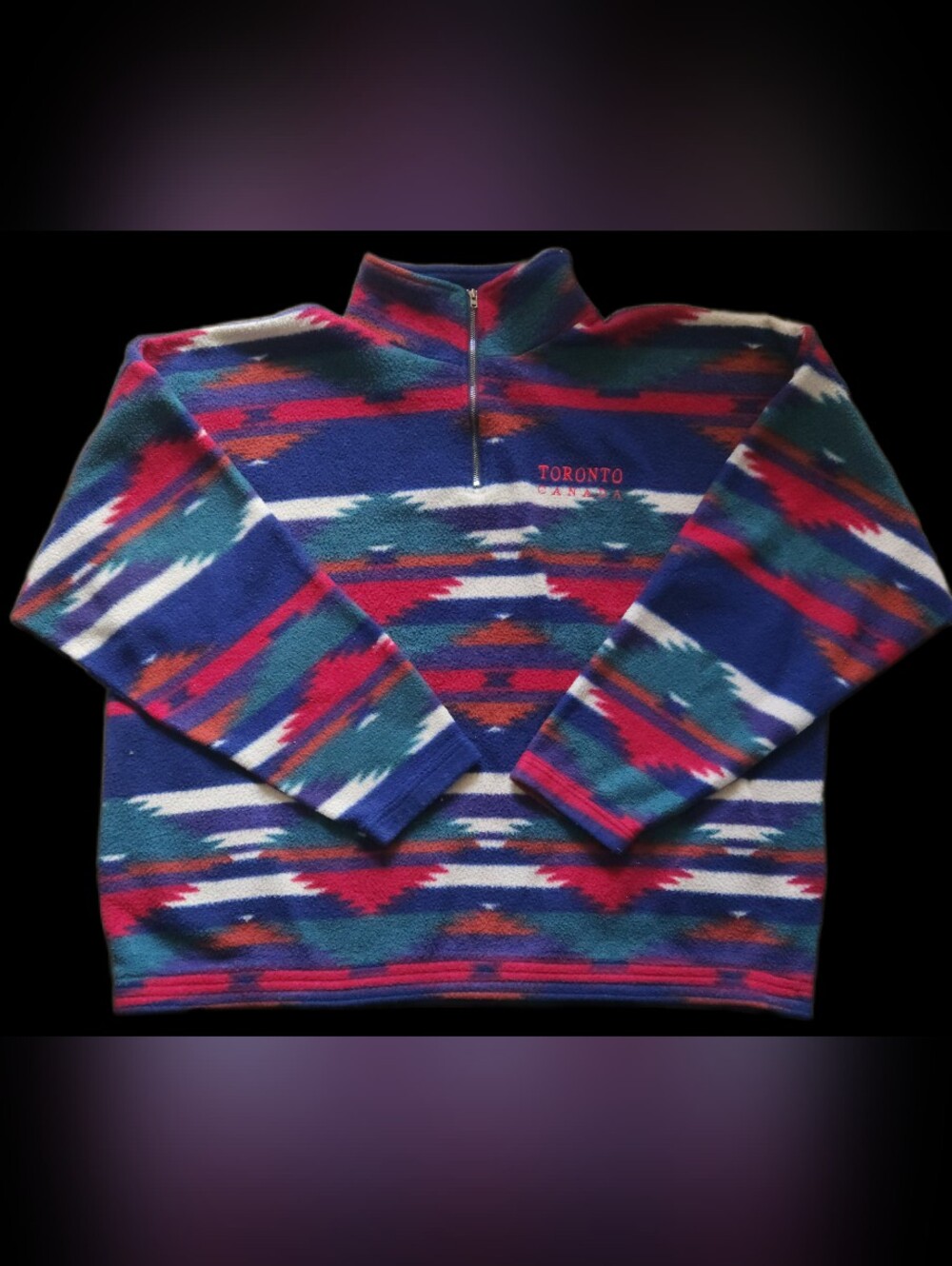 #MC31 Men's Turtleneck Sweater in Navy Multicolor Aztec Pattern